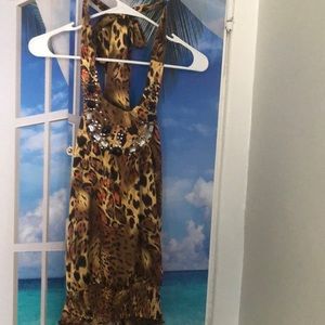 Voice, medium animal print, halter back top with gems.